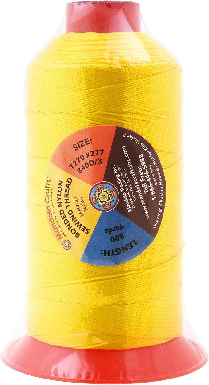 Mandala Crafts Bonded Nylon Thread Yellow Heavy Duty Sewing Threads - 800 YDs Size 277 840D T270 Tex 270 Thread for Leather Jeans Weaving Outdoor Marine Upholstery Threads