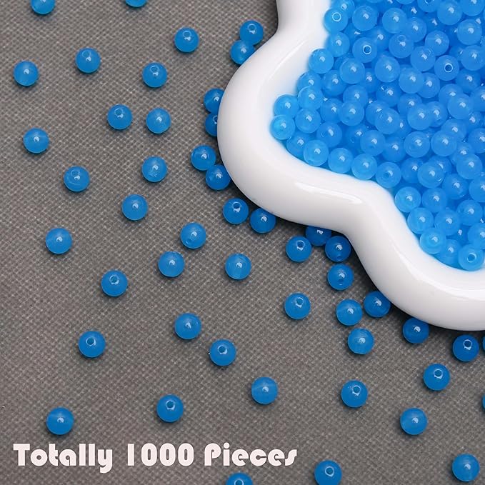 bonny boxx 1000pcs 6mm jelly sapphire acrylic round beads, smooth transparent acrylic balls, plastic resin gumball bubblegum chunky beads for necklace & bracelet making, crafting supplies