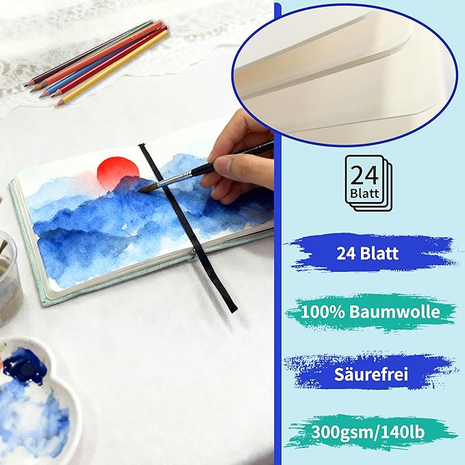 Mlife Square Watercolor Sketchbook,100% Cotton,300gsm/140lb,Acid-Free,Watercolor Journal for Artists Adults Students,4.7 * 4.7 Inches(Blue)