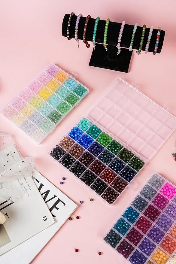 REVKI 72 Colors 6mm Glass Beads for Jewelry Making,3000PCS+ Round Crystal Glass Beads Bracelet Making Kit with Accessories, Bead Starter Kit Crafts Gifts Set Suitable for Teen Adults