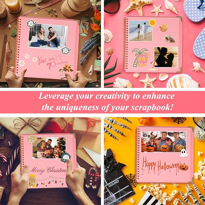 Joyberg Scrapbook 80 Pages, Scrapbooking Supplies 8 x 8 In, Scrapbook Album Suitable for Album Memory Book Wedding, Anniversary Family, DIY Craft Projects (Pink)