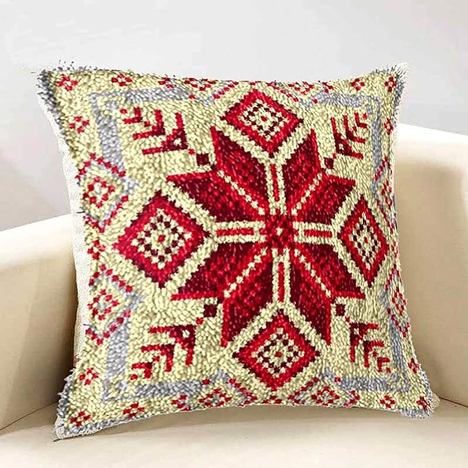 MIAOLLUN Latch Hook Kit, Christmas Latch Hook Kits for Adults DIY Decorative Pillowcase Embroidery Cross Stitch Arts Craft for Home Sofa Furniture 17X17inch Snowflake