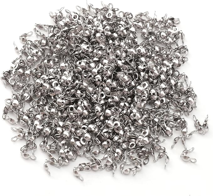 304 Stainless Steel End Caps 3.2x6.3mm 500pcs Knot Covers for Jewelry DIY Making and Repairing
