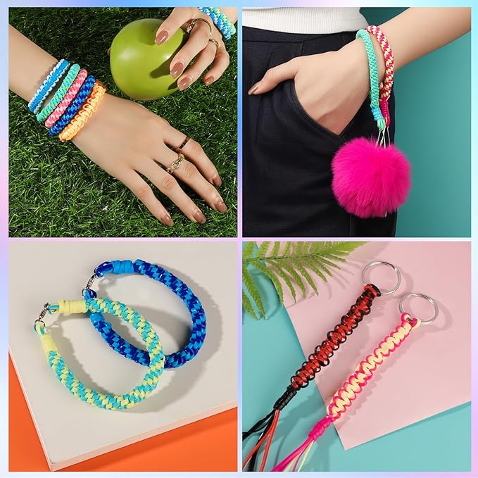 Fandamei Lanyard String Kit, 12 Colors Plastic Lacing Cord, Glossy Bright Color, Lanyard String for Crafts, Bracelets and Jewelry Making Weaving Kit, Plastic for Bracelets