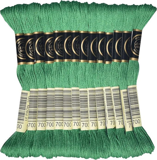 LE PAON Embroidery Floss, 14-Pack Six Strands 100% Long Staple Cotton Embroidery Thread, 8.7-Yard，Color Number：700,Bright Christmas Green