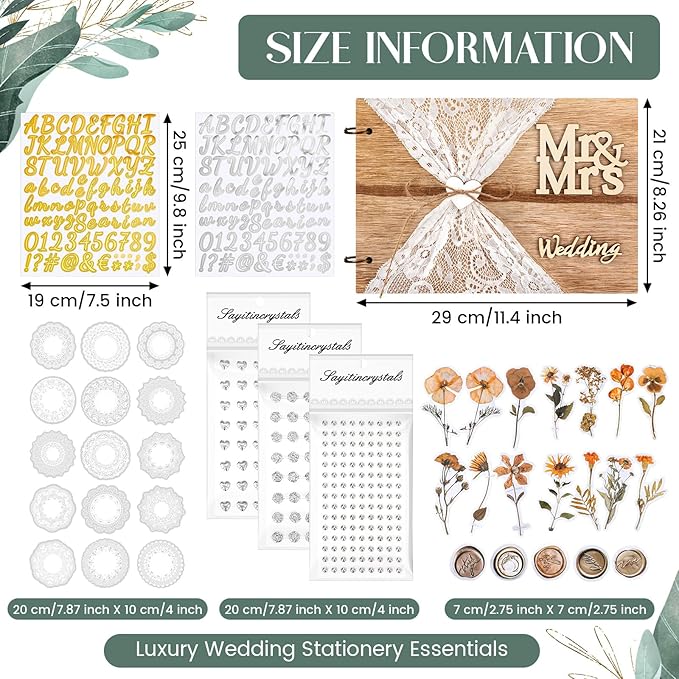 Letters to The Bride Scrapbook Wedding Memory Book 10.8 x 7.5 Inch 40 Pages Bridal DIY Memory Blank Paper Scrapbook Photo Album Sign with Bow Knot Dried Flower Stickers Silver Jewelry Stickers