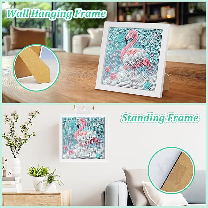 SENQAO Flamingo Diamond Art Kit for Adults with Frame Art and Crafts for Adults Ages 6-8 -10-12 Easy to DIY Diamond Art for Adults and Adult Beginners Home Wall Decoration 7.1x7.1inch