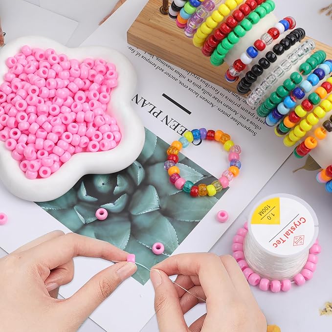 Plastic Pony Beads, 1000 Pcs, 6x9mm, for Bracelet, Hair Braiding, Friendship Bracelets, Jewelry Making (Pink)