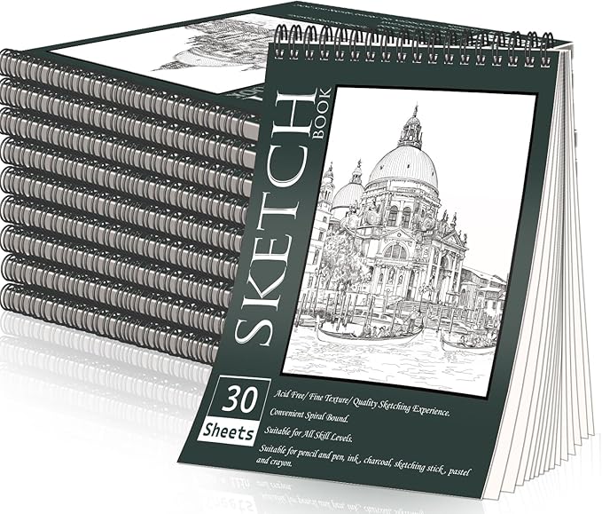 osimig 10 pack sketch books 8.5" x 11", top spiral bound sketch pad, bulk sketchbook, 300 sheet total (68lb/100gsm), drawing paper pad, sketchbooks for kids & adults, art supplies
