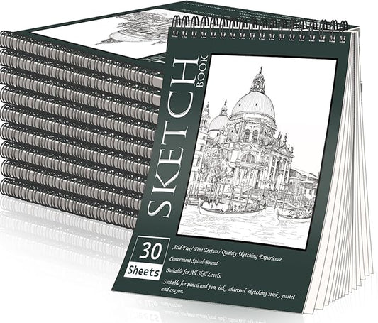 osimig 10 pack sketch books 8.5" x 11", top spiral bound sketch pad, bulk sketchbook, 300 sheet total (68lb/100gsm), drawing paper pad, sketchbooks for kids & adults, art supplies
