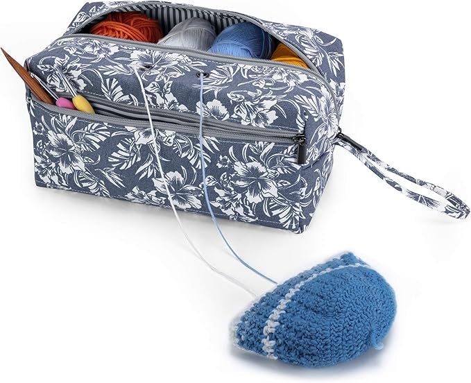 LUXJA Yarn Storage Bag, Carrying Knitting Bag for Yarn Skeins, Crochet Hooks, Knitting Needles (up to 10 Inches) and Other Small Accessories (Large, Flowers)