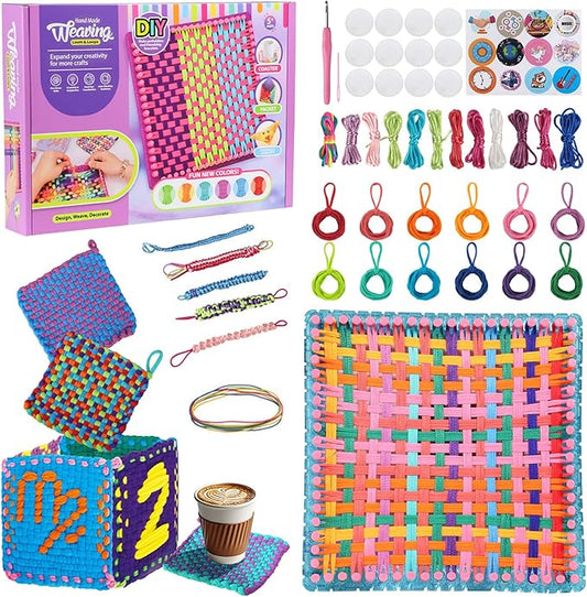 MOVATEK 328PCS Weaving Loom Kit with Friendship Bracelet Making Kit for Kids Girls Adults, 12 Colors Loom Loops, DIY Craft Kits, Bracelet & Coaster Weaving Making kit