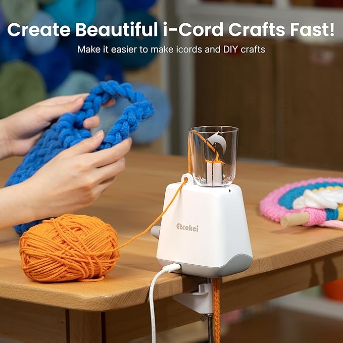 Etcokei Automatic i-Cord Knitting Machine, Electric iCord Maker Tool, i-Cord Knitter Crochet Machine, Knitting Yarns to i-Cords Efficiently, Hands-Free Yarn Knitter for DIY Crochet Knitting Projects