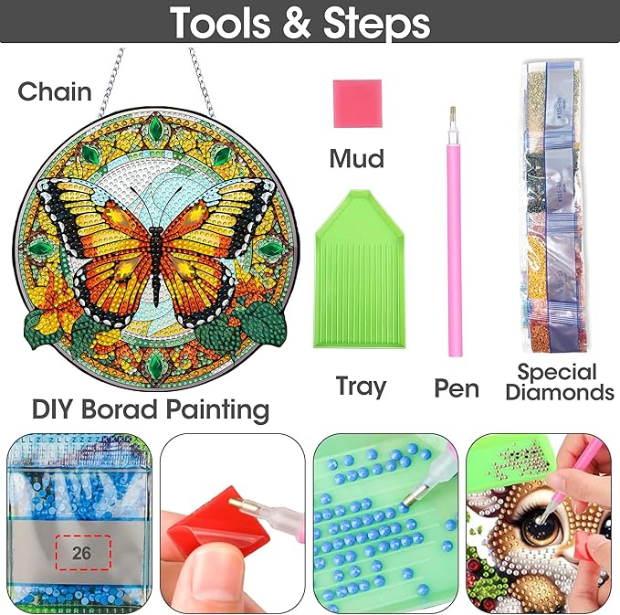 SKRYUIE Butterfly Hanging Diamond Art Kits for Adults Pendant Suncatcher, Special Shaped Crystal DIY Pearl Diamond Painting Kit, Gift for Mother Spring Summer Window Wreath Decor 7.56 x 7.64 Inch A11