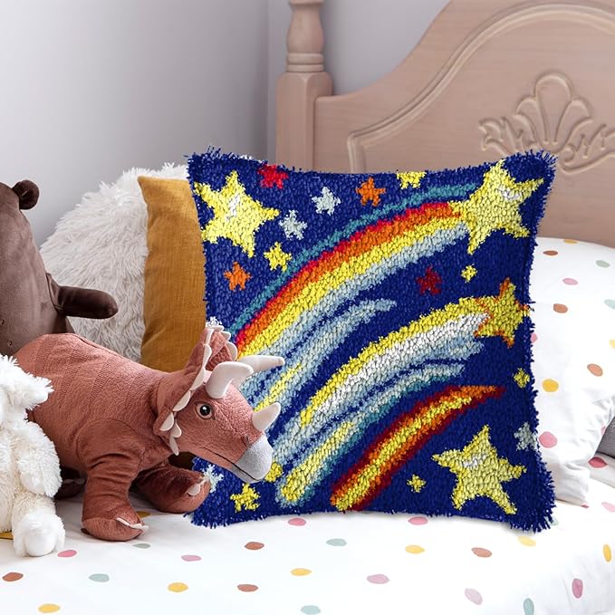 YP Latch Hook Kit DIY Crochet Carpet Pillowcase for Adults Beginners,Starry Sky Patterns Pre-Printed Canvas Yarn Rug Hooking Kits Creative Craft Home Decor,17"X17"