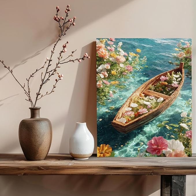 xcemhil Boat Paint by Numbers Kit for Adults Beginner, Boat Paint by Numbers for Adult, Acrylic Paint by Number Kits Suitable for Home Wall Art Decor Gifts 16x20 Inch