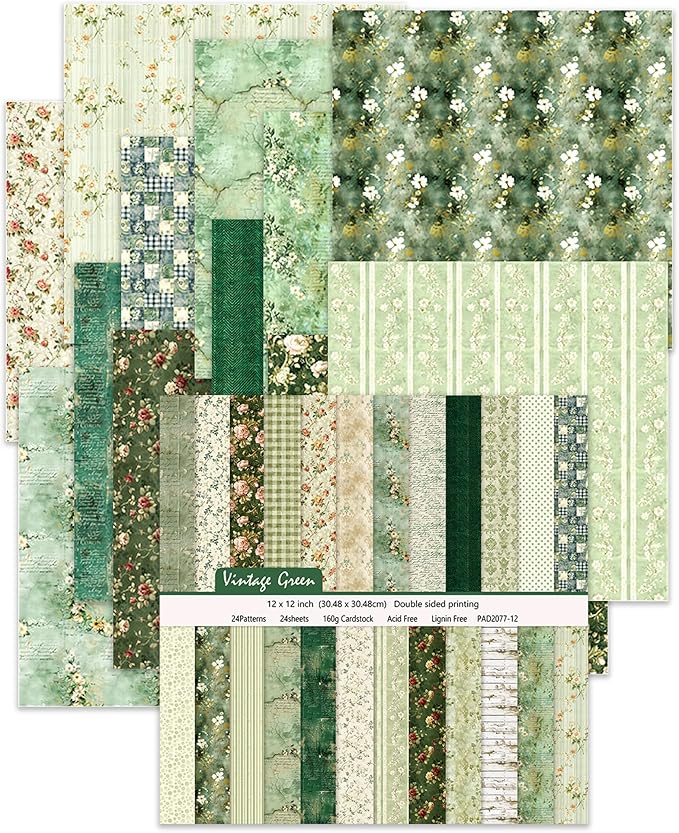 24 Sheets Scrapbook Paper 12" Double-Sided Photo Backdrop Patterned Craft Paper 160gsm for Junk Journals Greeting Cards Album Decoration(Floral Design D)