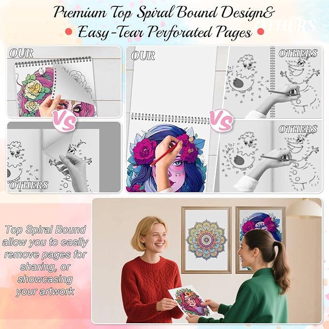 3Pcs Coloring Books for Adults Relaxation, 72 Patterns Sugar Skull Coloring Book for Adults, Mandala Coloring Book for Women, Spiral Coloring Books for Women Spiral Bound Printed On One Side