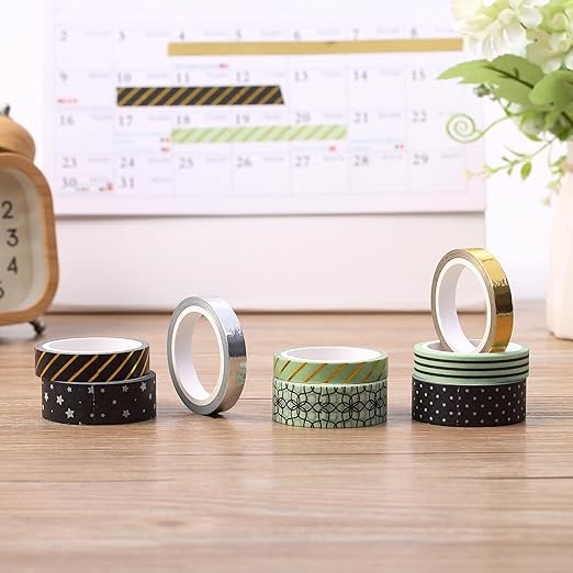 Mr. Pen Midnight Garden Washi Tape Set, 8 Rolls, Gold Foil Decorative Tape, Washi Tapes, Scrapbook Tape, Craft Tape