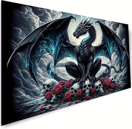 KUFWKEY 5D DIY Dragon Diamond Painting Kits for Adults,Fantasy Animal Art,Skull Gothic Art,Full Round Diamond Art Kits,Diamond Mosaic Emboridery for Home Decor,Big Size 27.5 x 15.7 inches