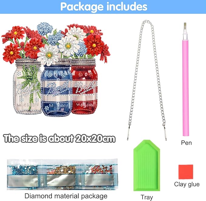 Reofrey Hanging Diamond Art Kits for Adults– 8x8Inch Flowers Hanging Ornament Acrylic Board Double Sided Pattern Crystal Diamond Art Suncatcher Pendant, for Home Wall Window Decoration Handmade Gift
