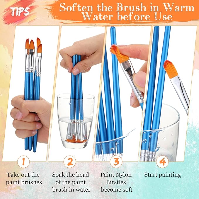 Sherr 48 Pcs Paint Brush Set Bulk Acrylic Brush Wood Paint for Detail Art Crafts Kids Artist Adult Watercolor Oil Face Body(0.7 Inch,Filbert Style)