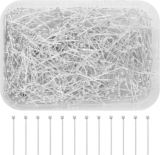 Mandala Crafts 1 Inch Silver Ball Head Pins for Jewelry Making Earring Making Supplies - 500 Jewelry Findings for Making Earrings DIY Bracelets Rosary Charms