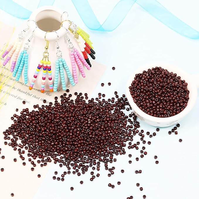 Bala&Fillic Opaque Coffee Color 3mm Seed Beads About 3600pcs/100Grams in Bag, 8/0 Glass Craft Beads for Making Bracelet and Necklace (Coffee)