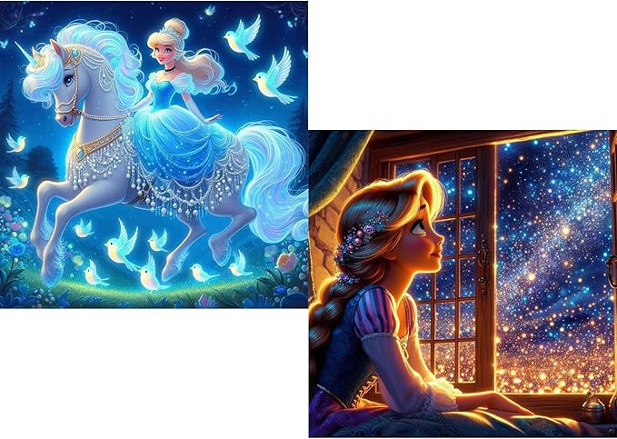 KEYRANKE 2 Pack Princess Diamond Painting Kits for Adults 5D DIY Diamond Art Kit Paint with Round Full Drill Diamonds for Beginners Gem Paintings Art for Home Wall Decor Gifts (12X12 Inch)