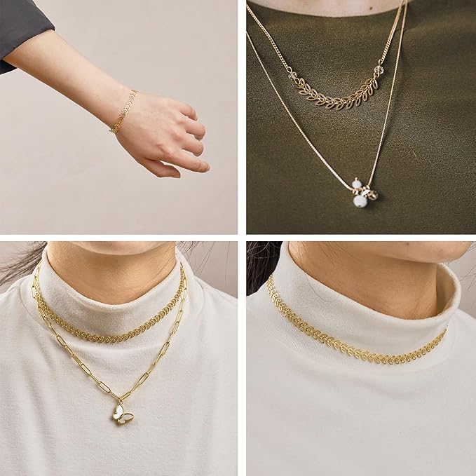 KYUNHOO 16.4 Feet 18K Gold Chains Bulk Hollow Leaf Link Cable Chain on Spool Gold Plated Brass Jewelry Chain with Lobster Clasps for DIY Supply Jewelry Findings