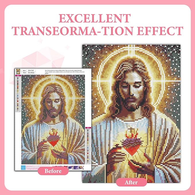 GEEHEIY Jesus Diamond Art Kits for Adults, 5D Religious Jesus Diamond Painting Kits for Beginner, DIY Christian Gem Art Dots for Adults, Perfect for Home Wall Decor 12x16 Inch