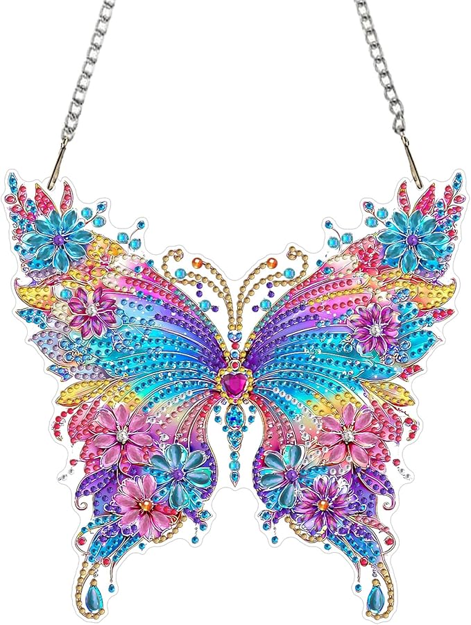 MAXBYE Hanging Diamond Art Kits for Adults Butterfly, Special Crystal Double Sided Pendant DIY Diamond Art Painting Kits for Beginners Gift Wall Home Decoration,Box