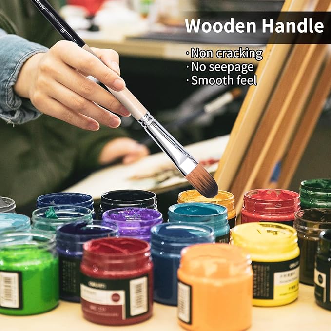 Artist Filbert Paint Brushes Set,9 Pcs Professional Painting Kits with Long Handle Soft Nylon Hair Filbert Brushes for Acrylic Oil Watercolor Gouache