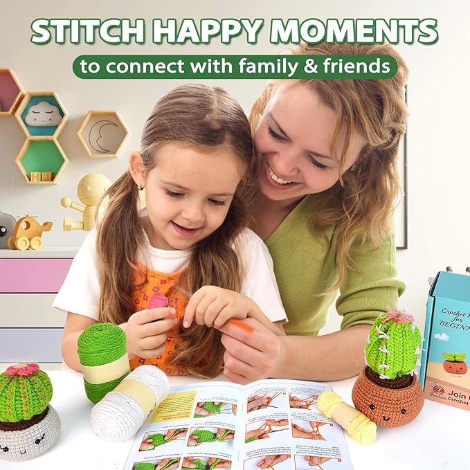 Sewkitta Crochet Kit for Beginners, Crochet Starter Kits for Adults, Amigurumi Craft Knitting Crocheting Kits with Step-by-Step Video Tutorials, 6 Pc Hanging Potted Plants Family(40%+ Yarn)