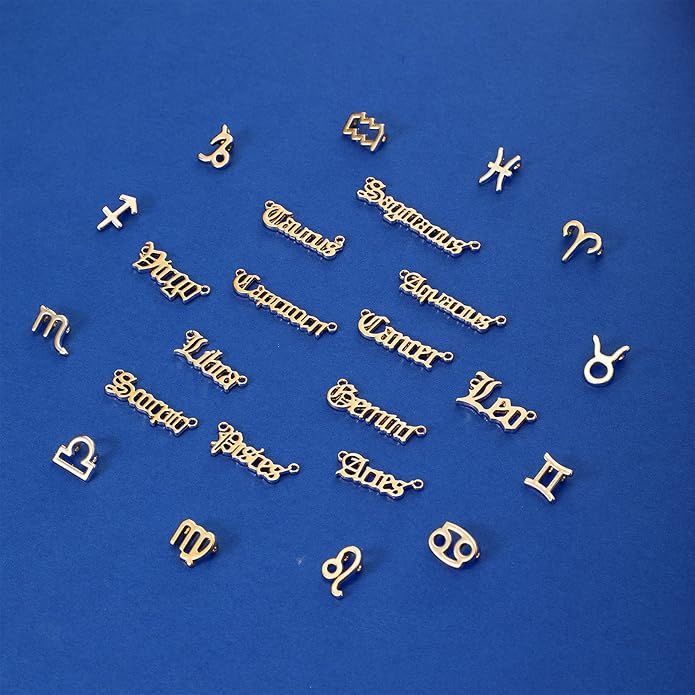 Hicarer 48 Pcs Zodiac Charms Bulk for Jewelry Necklace Bracelet Making, 4 Styles Symbol Name Diamond Alloy Zodiac Pendants Horoscope Sign with Cards
