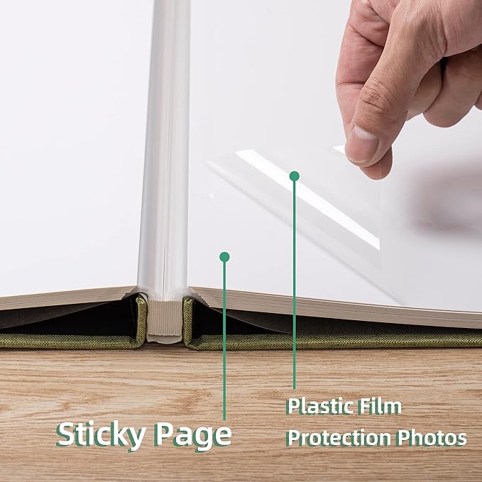 Large Photo Album Scrapbook, Holds 4x6, 8x10 Pictures, Self-Adhesive Pages for Baby, Wedding, Travel & Family Memories, Includes Metallic Pen & Scraper, DIY Memory Book for Gifts 11" X 10.8" 60 Pages