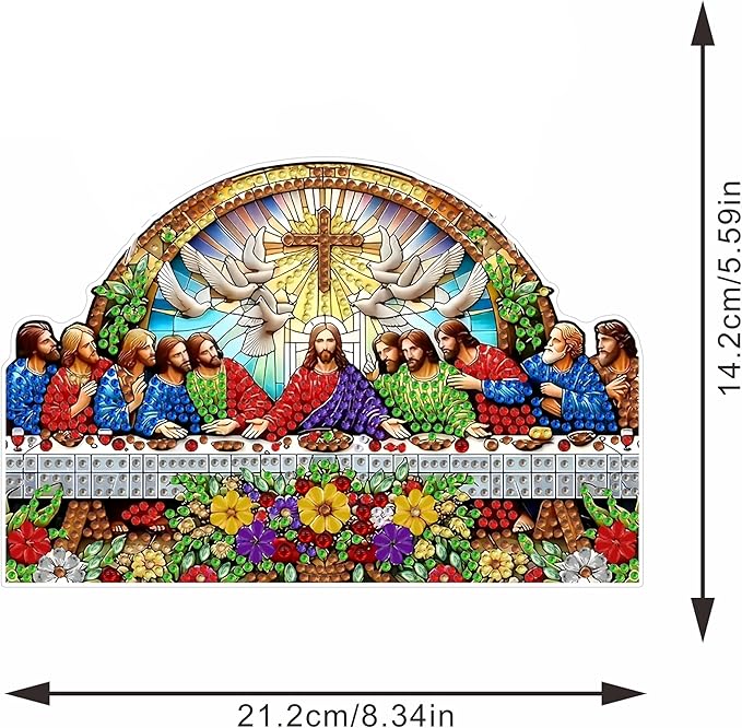 STGLCR Religious Diamond Art Hanging Kit for Adult The Last Supper,Special Shaped DIY Acrylic Jesus Christ Cross Diamond Art Painting Window Pendants Home Garden Wall Hanging Kits Hanging Ornament