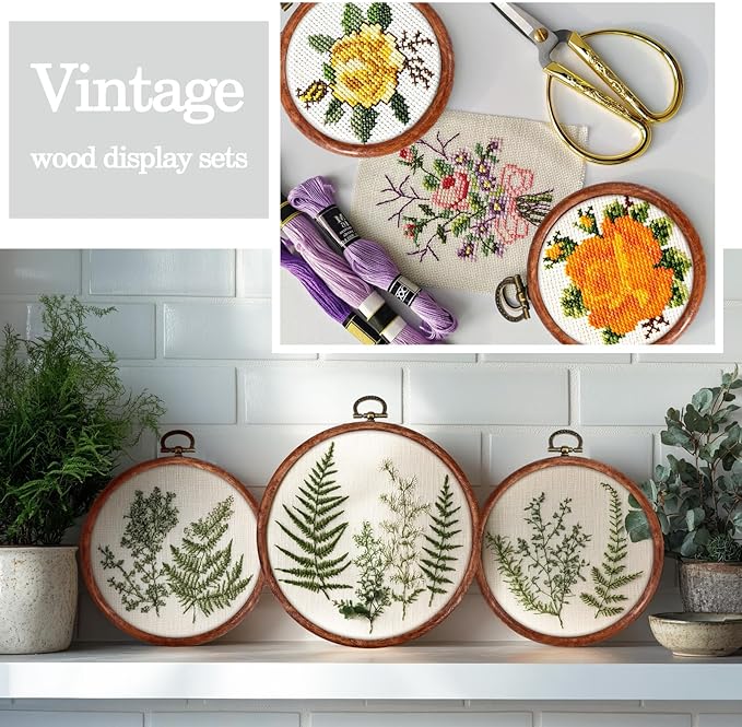 burbell 15 pcs 6 inch round embroidery hoops frame circle rubber hoops ring display cross stitch ornament imitated wood frame kits for spring gifts valentines day craft sewing diy hanging gifts