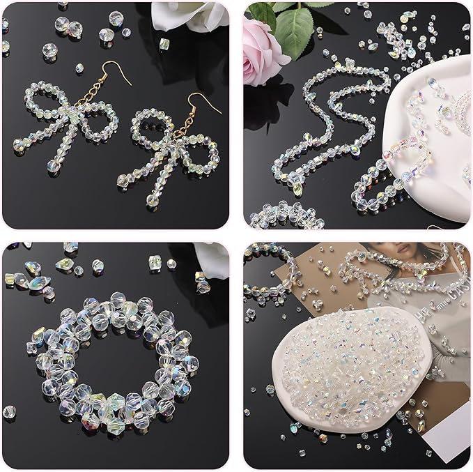 948pcs Crystal Glass Beads for Jewelry Making, Assorted Clear Faceted Crystal Suncatcher Beads for Bracelets Necklace Earring DIY Crafts, New AB Color
