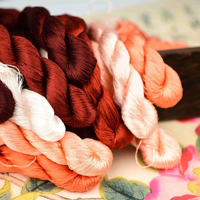 Natural 100% Silk Thread, Handmade Embroidery Thread Silk Floss 13 Colors 110m Each (30)