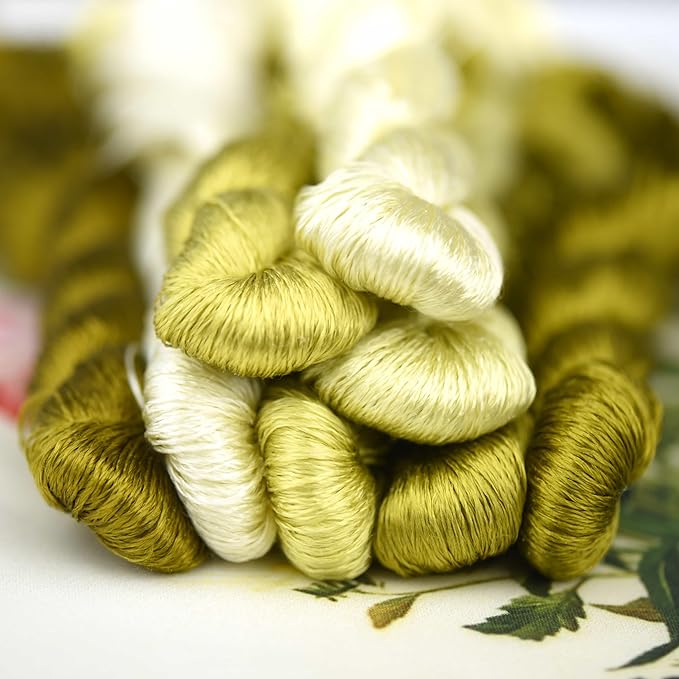 Natural 100% Silk Thread, Handmade Embroidery Thread Silk Floss 8 Colors 110m Each (72)