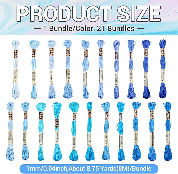 FASHEWELRY 183 Yards Polyester Embroidery Floss Blue Crewel Cross Stitch Threads 1mm 6-Ply Embroidery Thread Bulk for Sewing Bracelet Making Knitting Art Crafts Supply