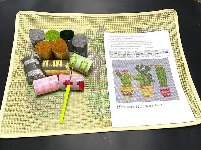 HCDMRE Tapestry Kits Latch Hook Rug Kit Carpet Embroidery Needlework Button Package DIY Hook Point Rug Cactus