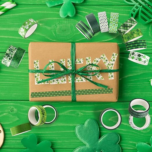 Green Decorative Tape Set 20 Rolls St. Patrick's Day Washi Tape Lucky Shamrock DIY St Patrick Day Masking Tape for Irish Holiday Kids Craft Notebook Scrapbooking & Stamping Supplies