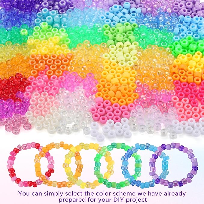 3400Pcs Pony Beads Bulk, 48 Colors Plastic Pony Beads for Bracelets Jewelry Making, Funtopia Kandi Beads for Craft DIY Project, Rainbow Hair Beads for Braids for Girls, 6 Color Series, 6x9 mm