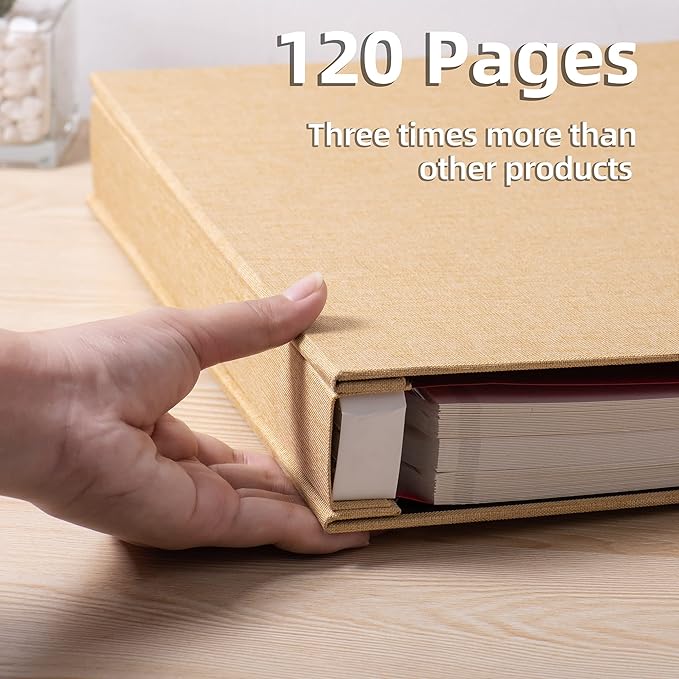Large Photo Album Self Adhesive 4x6 5x7 3x5 8.5x11 Scrapbook Magnetic Album DIY Scrap Book Length 13 x Width 12.8 (Inches) 120 Sticky Pages Linen Cover DIY Photo Album (Yellow)
