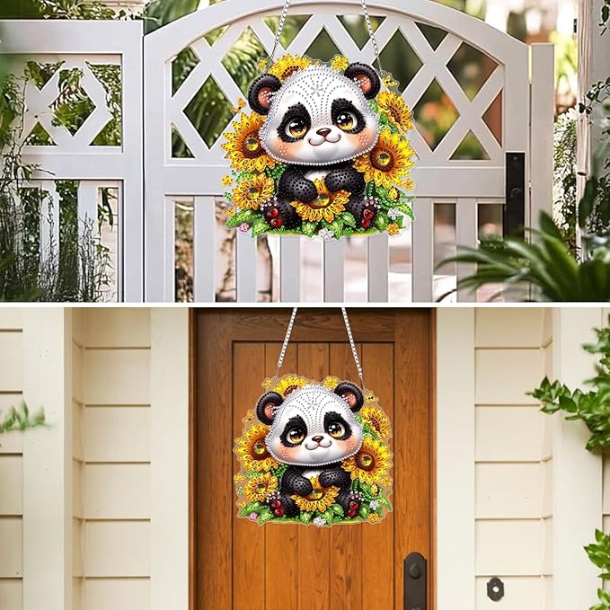 MXJSUA Panda Bear Diamond Art Hanging Kits for Adults Beginners, Crystal Diamond Suncatchers, Special Shape Diamond Painting Pendant Window Ornament Gifts for Home Garden Door Wall Decor