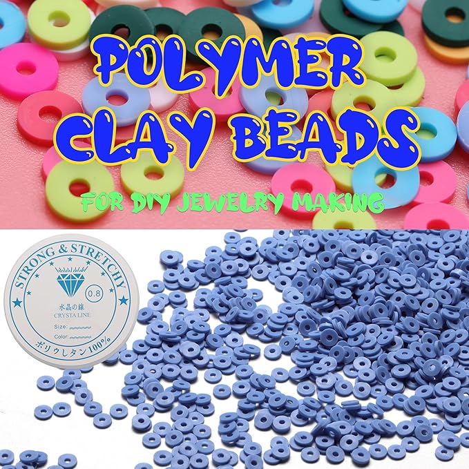 4000 Pcs Clay Beads for Bracelets Making, Polymer Spacer Flat DIY for Jewelry Necklace Earring Making Kit, Preppy Aesthetic Heishi Heshie Thin Disk Beads Assortments Set 4 6 8MM (BU-8-13, 6MM)