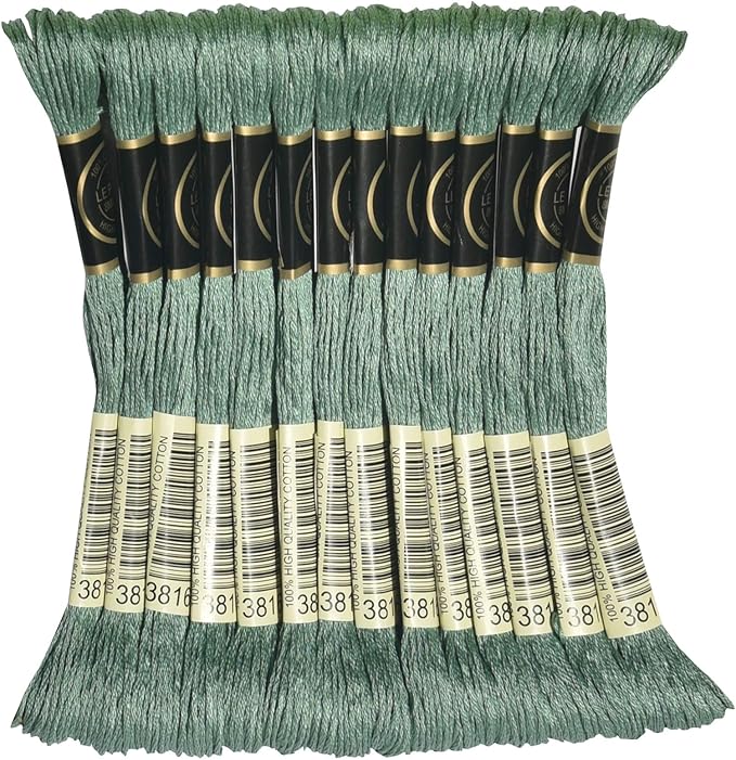 14-Pack Embroidery Floss, Six Strands Embroidery Thread ，8.7-Yard/skeins，100% Long Staple Cotton Color Number：3816，Celadon Green