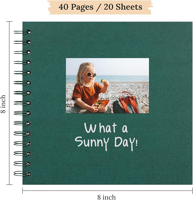 Scrapbook 8x8 Inch DIY Scrapbook Album Hardcover Kraft Paper Scrap Book Photo Albums 40 Pages Perfect for 4x6 / 5x7 Photos Memory Book for Family, Wedding